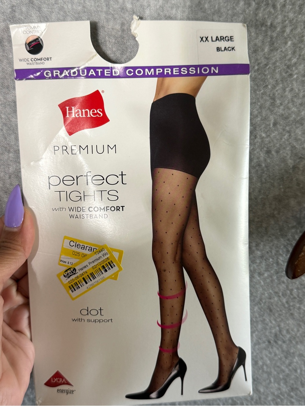Hanes Premium Black Dot Sheer Tights XXL